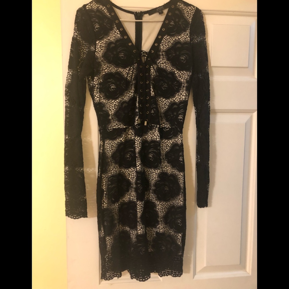 Guess Los Angeles black lace body-con dress S